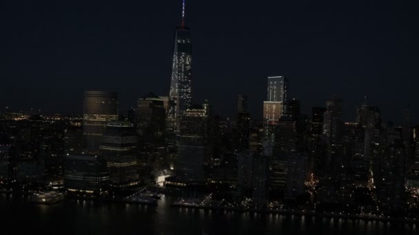 Arranha-céus iluminados Financial District Nova York — Vídeo de Stock