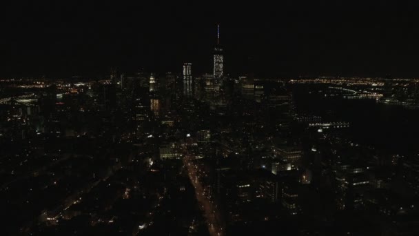 Rascacielos iluminados Distrito Financiero Nueva York — Vídeos de Stock