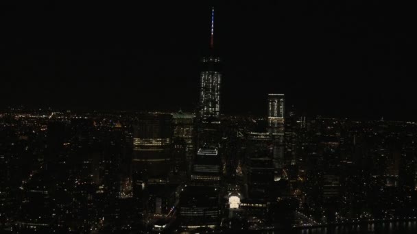 Manhattan upplysta Financial District New York — Stockvideo