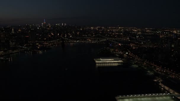 Illuminated Manhattan Bridges New York — Stock Video