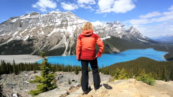 Female hiker in Icefield Parkway Canada — Stock video