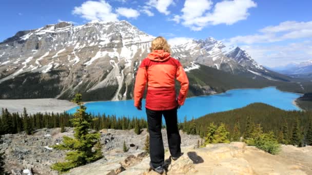 Female hiker in Icefield Parkway Canada — 图库视频影像