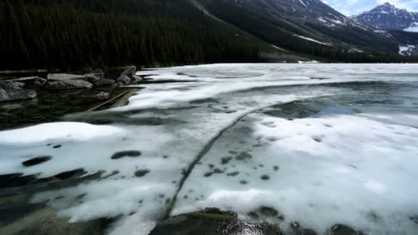 Lake Moraine mountain peaks area — Stock Video