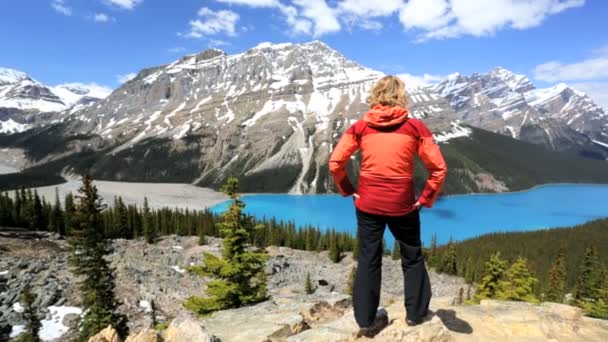 Женщина-туристка в Айсфилд Паркуэй Канада — стоковое видео
