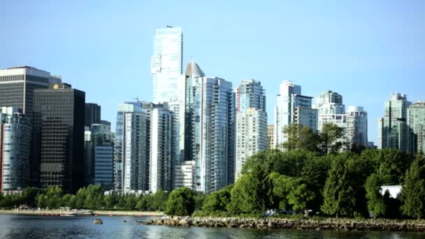 Haven Vancouver waterkant wolkenkrabbers — Stockvideo