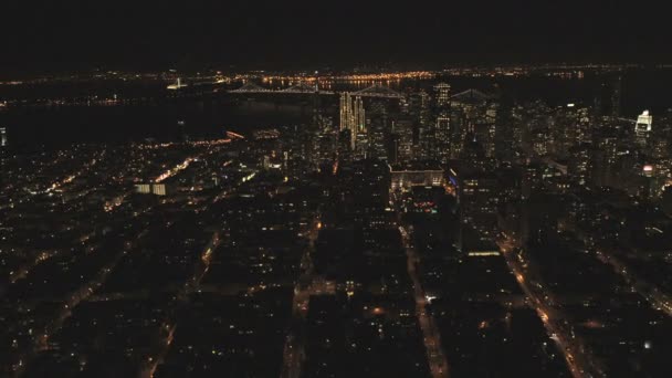 Verlichte weergave wolkenkrabbers San Francisco — Stockvideo