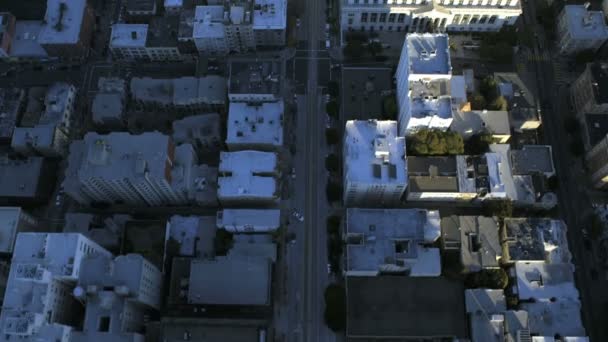 Vertical view of rooftop city buildings — Stock Video