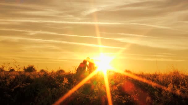 Ouders met dochters plezier op weide — Stockvideo