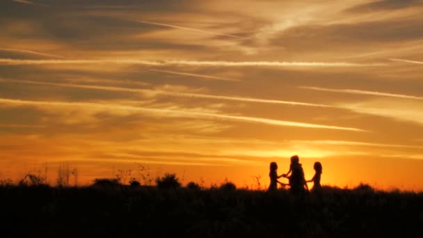 Parents with daughters having fun on meadow — Stock Video