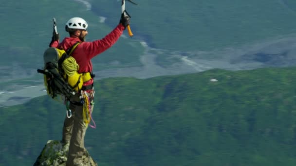 Climber travels on Alaska glacier mountains — Stock Video