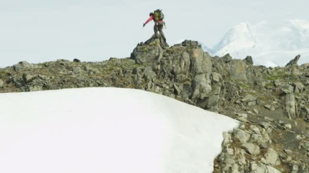 Escalador viaja por montañas glaciares de Alaska — Vídeo de stock