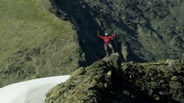 Climber travels on Alaska glacier mountains — Stock Video