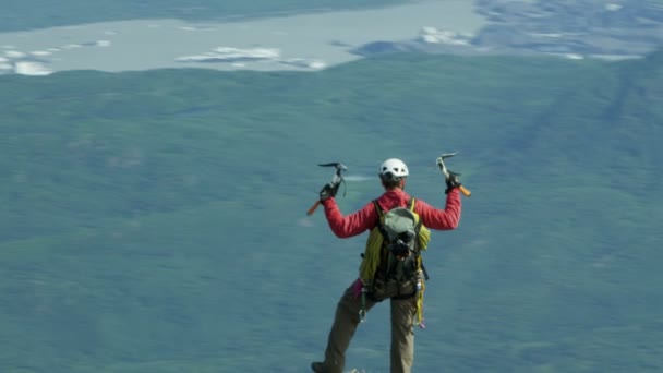 Climber travels on Alaska glacier mountains — Stock Video