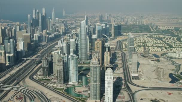 Aerial Dubai Skyline Skyscrapers — Stock Video