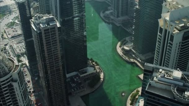 Aerial Dubai city Skyline Skyscrapers — Stock Video