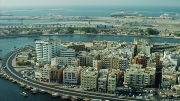Aerial Dubai Creek Waterfront — Stok Video