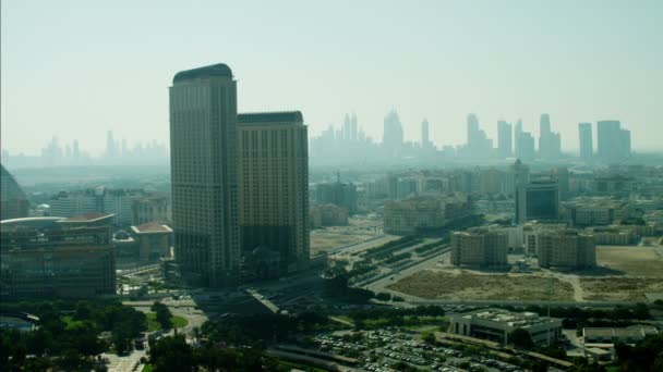 Aerial Dubai city Skyline Skyscrapers — Stock Video