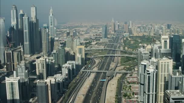 Aerial Dubai city Skyline Skyscrapers — Stock Video