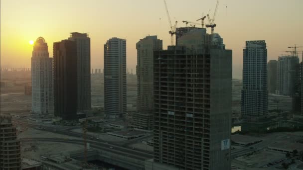 Aerial Dubai City Skyscrapers at sunset — 图库视频影像