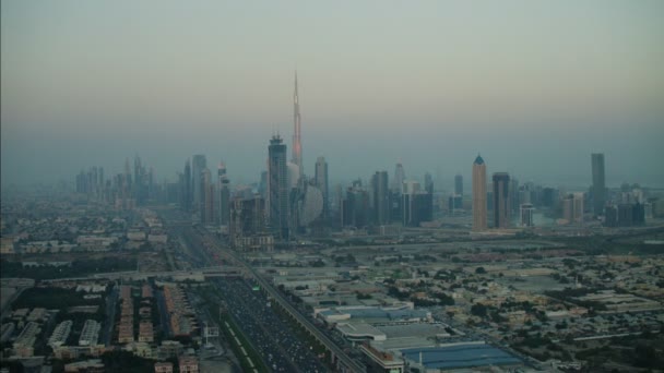 Lotnicze Dubaj zmierzch miasta — Wideo stockowe