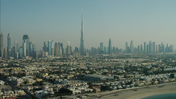 Lotnicze Skyline Dubai drapacze chmur — Wideo stockowe