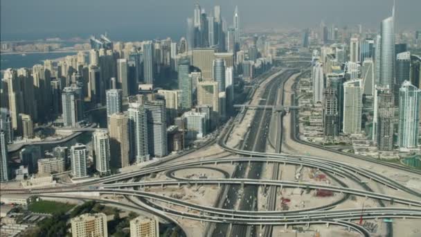 Aerial Dubai Skyline Skyscrapers — Stock Video