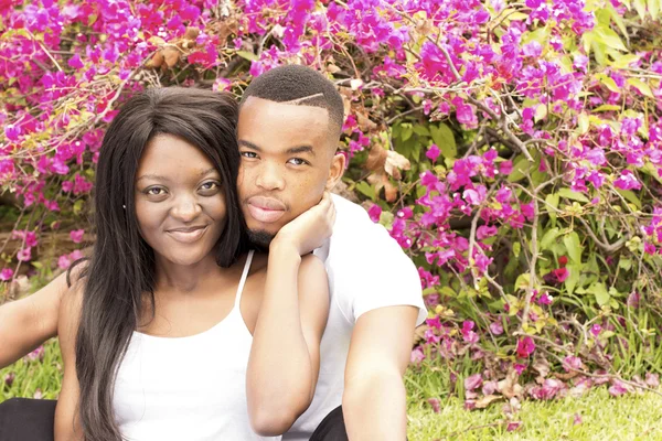 Liefdevolle African American paar in het park — Stockfoto