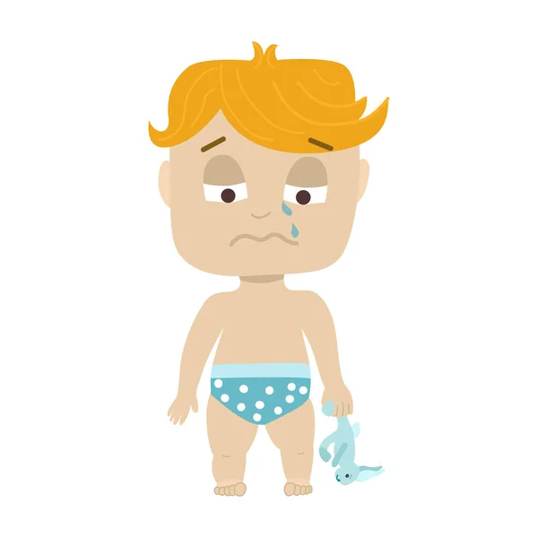 Lindo Niño Meses Llorando Carácter Niño Blanco Con Pelo Rojo — Vector de stock