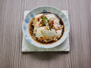 Asya yemekleri yumuşak tofu ve soya sosu