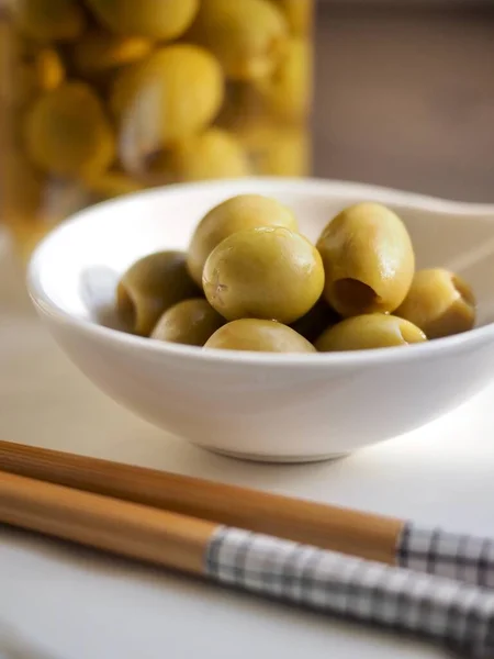 Aceitunas Vinagre Comida Mediterránea Guarniciones —  Fotos de Stock