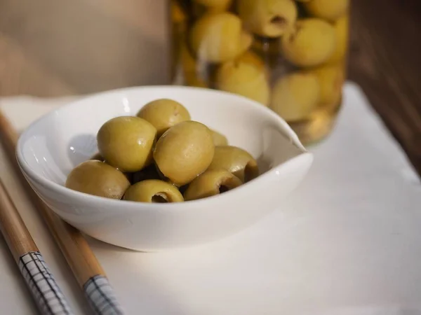 Aceitunas Vinagre Comida Mediterránea Guarniciones —  Fotos de Stock