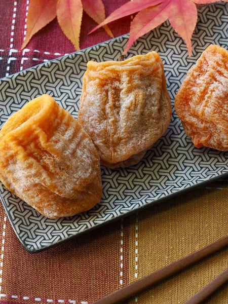 Comida Tradicional Coreana Caqui Seco Hoja Arce —  Fotos de Stock