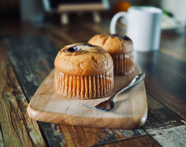 Hemlagade Blåbärsmuffins Muffins Bröd — Stockfoto