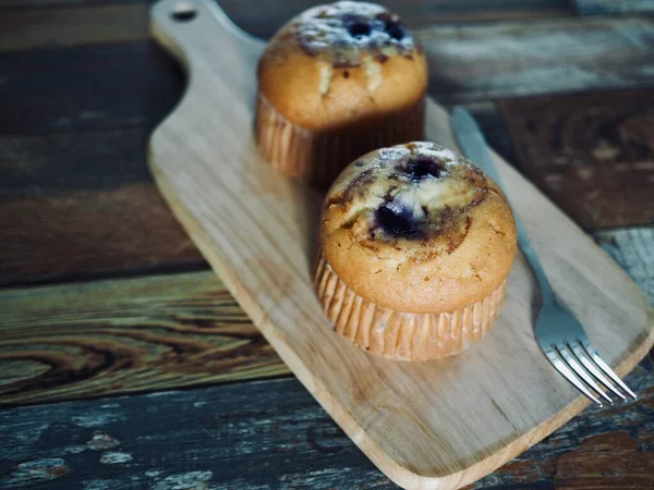 Hemlagade Blåbärsmuffins Muffins Bröd — Stockfoto