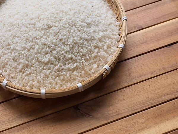 Bílé Rýže Pozadí Košíku — Stock fotografie