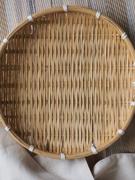 Cesta Bambu Marrom Forma Circular — Fotografia de Stock