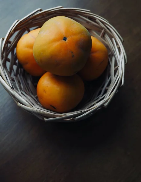Fresh Organic Fruit Persimmons Basket — Stock Photo, Image