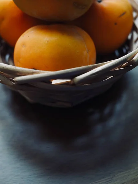 Fresh Organic Fruit Persimmons Basket — Stock Photo, Image