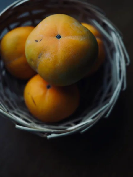 Fresh Organic Fruit Persimmons Basket — Stock Photo, Image