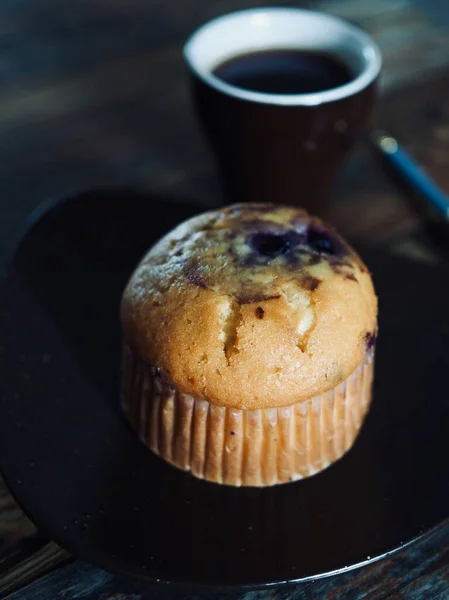 Muffins Caseiros Mirtilo Café Pão — Fotografia de Stock