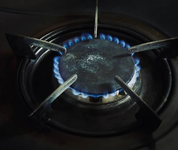 Gas Stove Fire Blue Background — Stock Photo, Image
