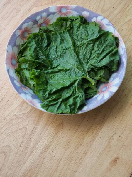 Folhas Abóbora Ingredientes Cozinha Verde — Fotografia de Stock