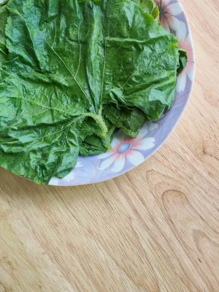 Folhas Abóbora Ingredientes Cozinha Verde — Fotografia de Stock