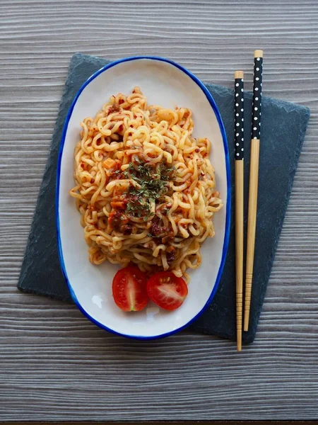 Comida Coreana Bibibim Macarrão Vegetal Guksu — Fotografia de Stock