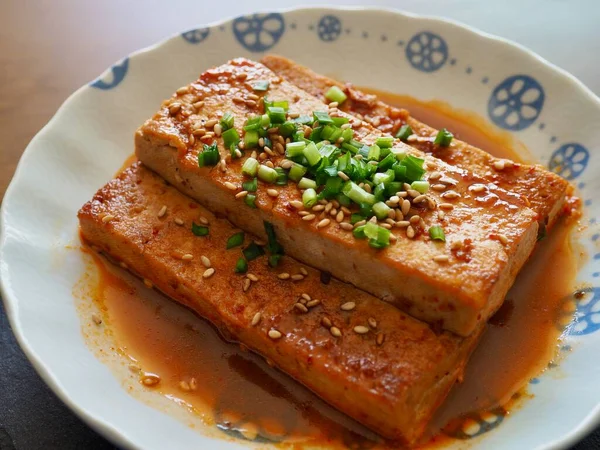 Nourriture Asiatique Tofu Mijoté Dans Sauce Soja Tofu Cuit — Photo