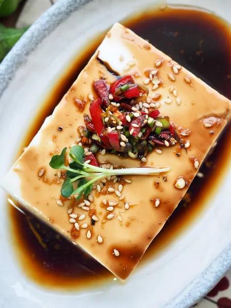 Asian Food Soft Tofu Soy Sauce Stock Picture