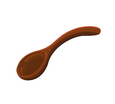 Tahta kaşık. Kahverengi mutfak eşyaları beyaz arka planda izole edilmiş. Çizgi film vektör illüstrasyonu