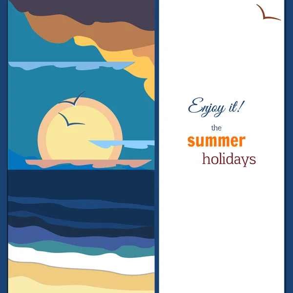 Huzurlu deniz günbatımı panorama. Sıcak paleti. VINTAGE poster. 