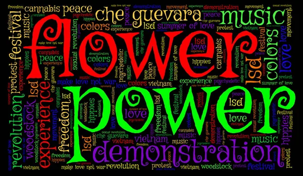 Słowo Chmura Flower Power Kolorach — Zdjęcie stockowe