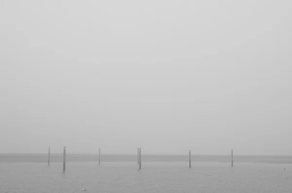 Mar sin ondas con niebla — Foto de Stock